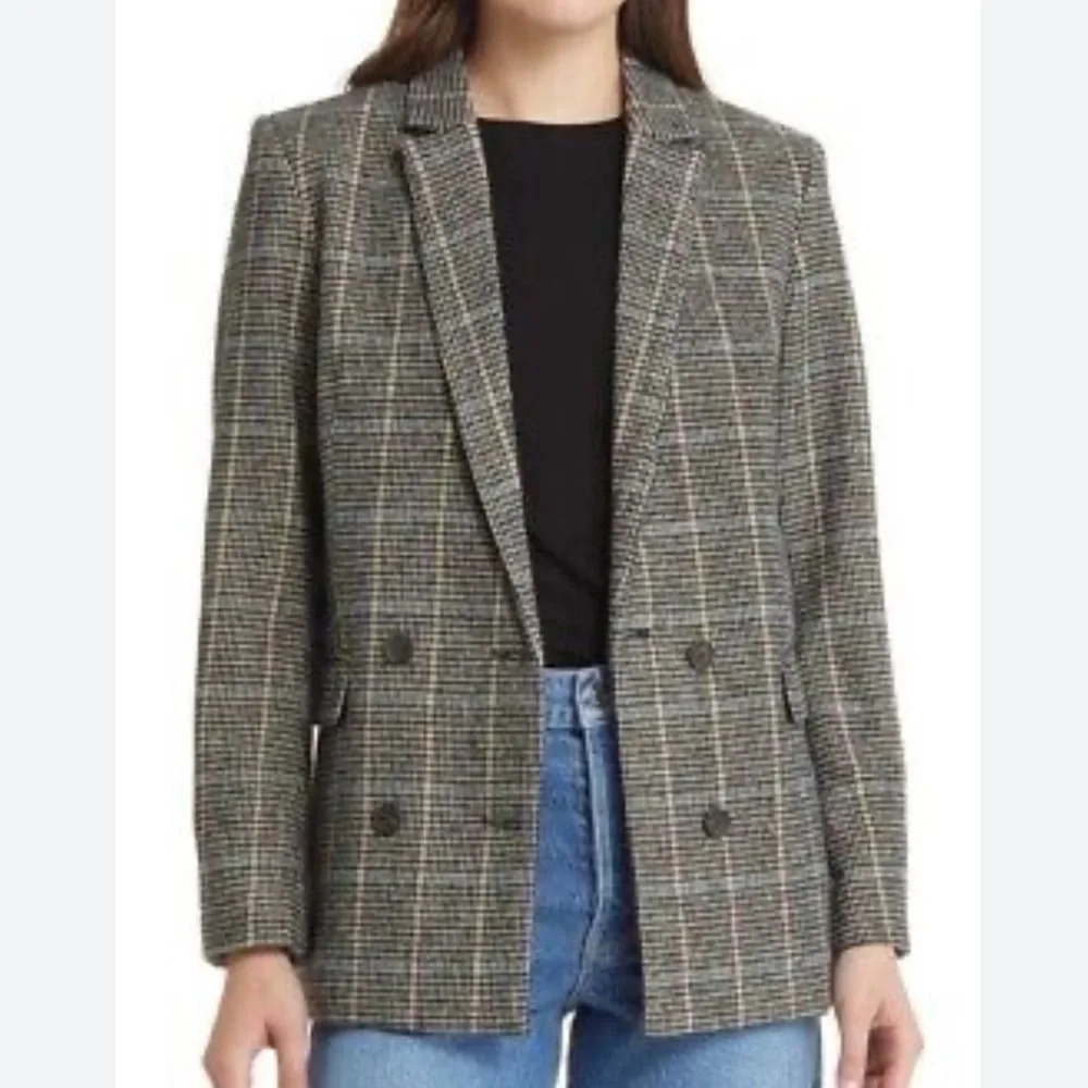 Rails Cody Blazer Jacket Women Sand Ash Houndstooth Brown Size Large nwt